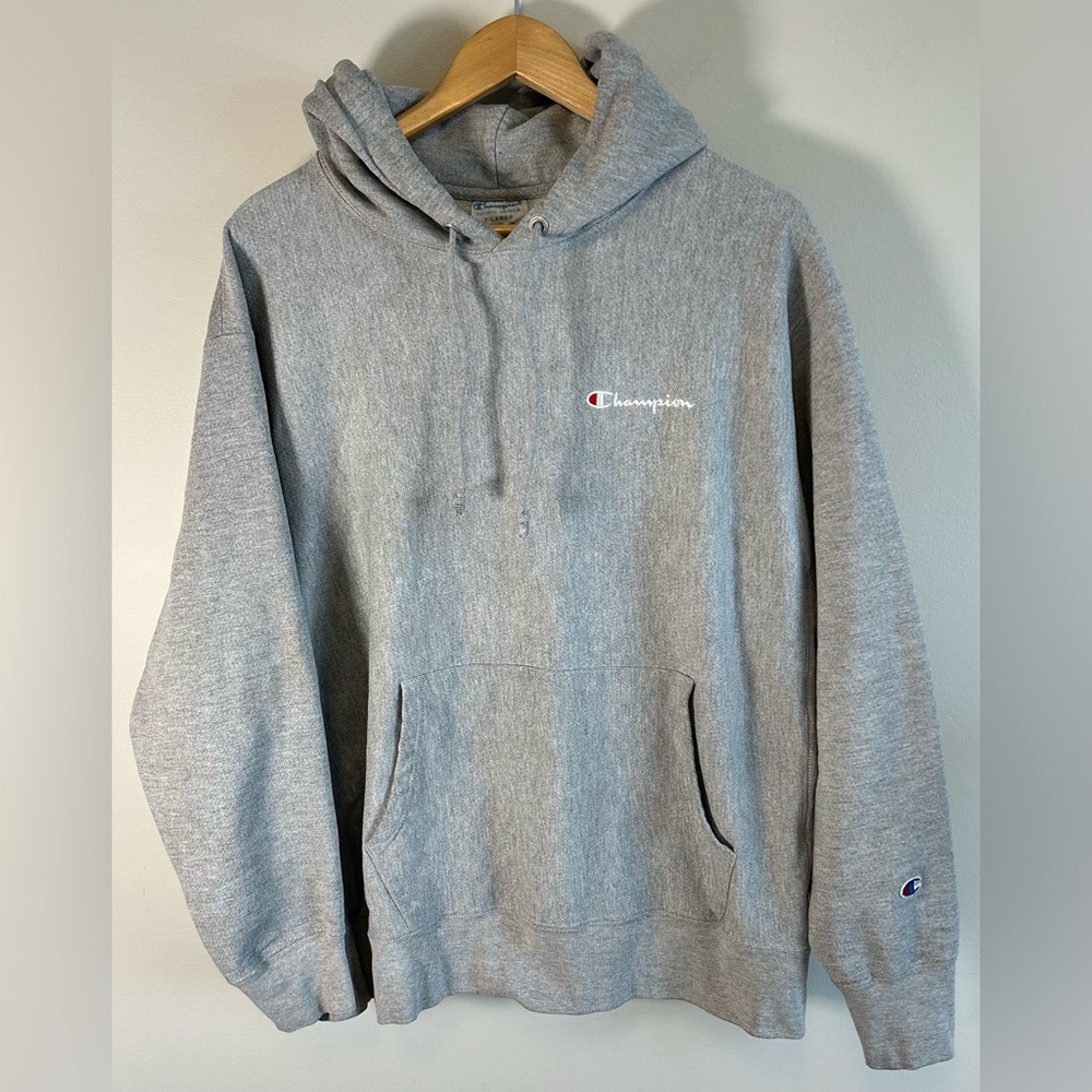 Champion Reverse Weave Mens Sweater Hoodie Light Grey Size XL Embroidered Logo